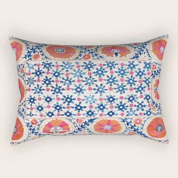 Bokhara Nim Suzani Southwest Uzbekistan Embroidery Print Rectangular Pillow Gallery Image 2