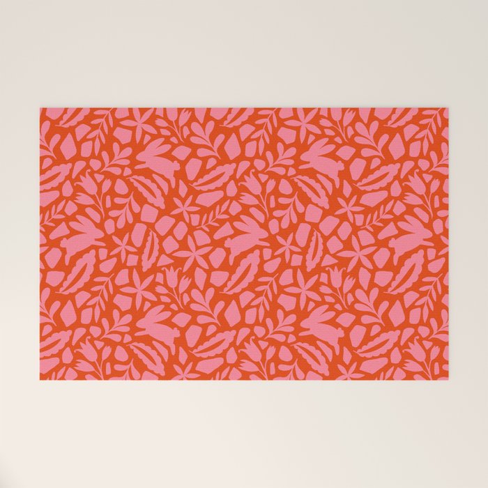 Folk Art Bunnies - Tomato and Pink Welcome Mat Gallery Image 1