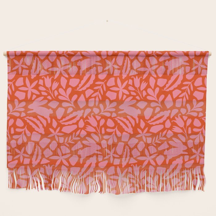 Folk Art Bunnies - Tomato and Pink Wall Hanging Gallery Image 1