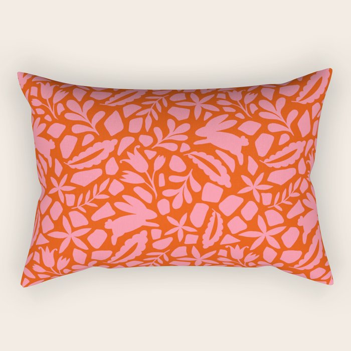 Folk Art Bunnies - Tomato and Pink Rectangular Pillow Gallery Image 1