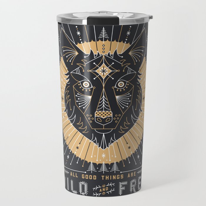Wild & Free Wolf - Gold & Grey Travel Mug Gallery Image 1