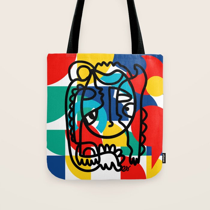 The Bauhaus Mondrian Graffiti Boy Art Tote Bag Gallery Image 1