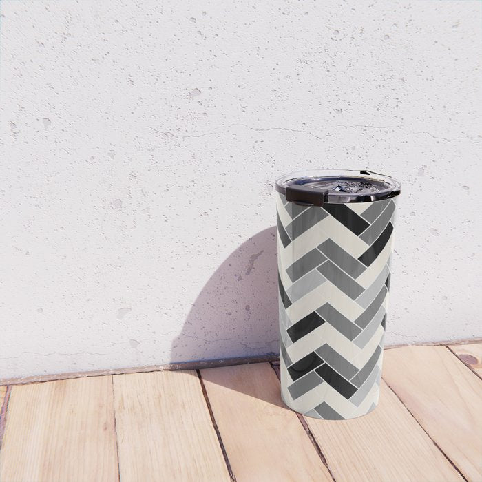 Black Gray Ivory Herringbone Pattern Pairs Valspar 2023 COTY Cozy White 3008-10C Travel Mug Gallery Image 4