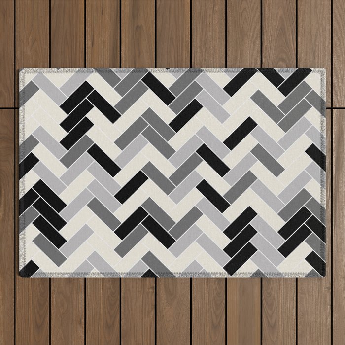 Black Gray Ivory Herringbone Pattern Pairs Valspar 2023 COTY Cozy White 3008-10C Outdoor Rug Gallery Image 1