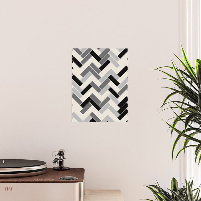 Black Gray Ivory Herringbone Pattern Pairs Valspar 2023 COTY Cozy White 3008-10C Poster Gallery Image 2