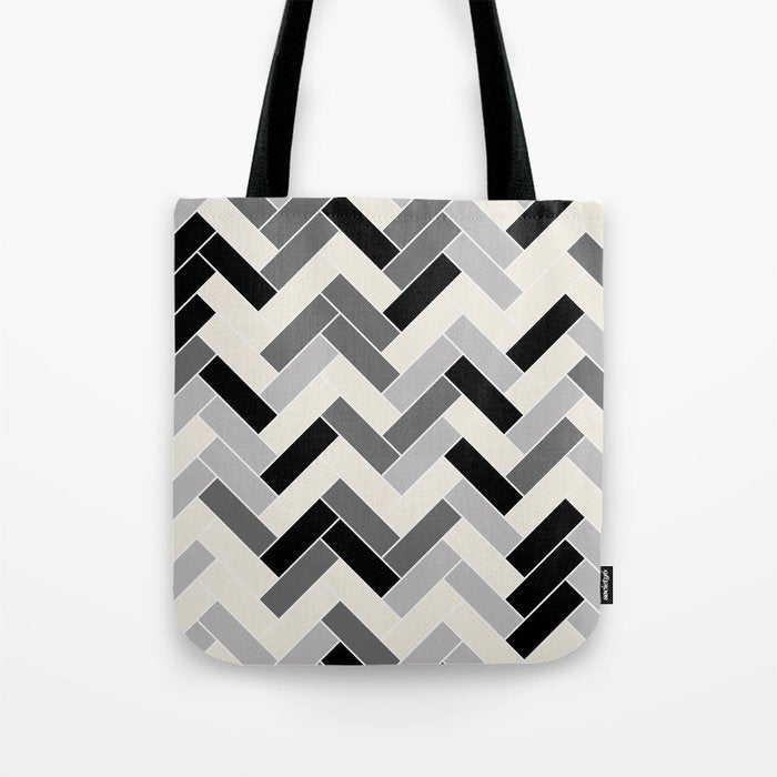 Black Gray Ivory Herringbone Pattern Pairs Valspar 2023 COTY Cozy White 3008-10C Tote Bag Gallery Image 1