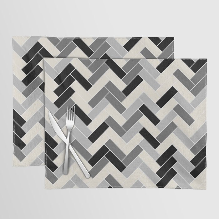 Black Gray Ivory Herringbone Pattern Pairs Valspar 2023 COTY Cozy White 3008-10C Placemat Gallery Image 1