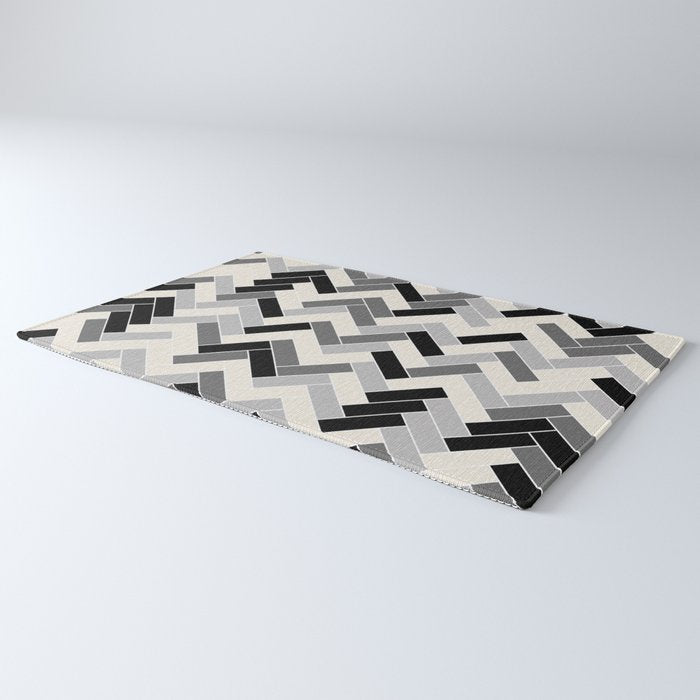 Black Gray Ivory Herringbone Pattern Pairs Valspar 2023 COTY Cozy White 3008-10C Rug Gallery Image 3