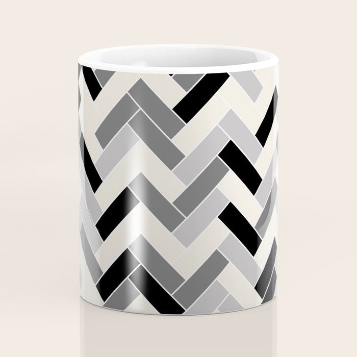Black Gray Ivory Herringbone Pattern Pairs Valspar 2023 COTY Cozy White 3008-10C Coffee Mug Gallery Image 4