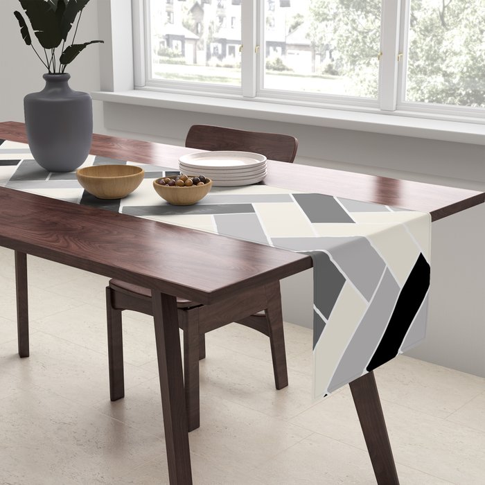 Black Gray Ivory Herringbone Pattern Pairs Valspar 2023 COTY Cozy White 3008-10C Table Runner Gallery Image 2
