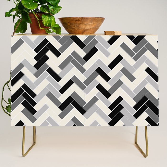 Black Gray Ivory Herringbone Pattern Pairs Valspar 2023 COTY Cozy White 3008-10C Credenza Gallery Image 1