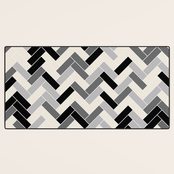 Black Gray Ivory Herringbone Pattern Pairs Valspar 2023 COTY Cozy White 3008-10C Desk Mat Gallery Image 3