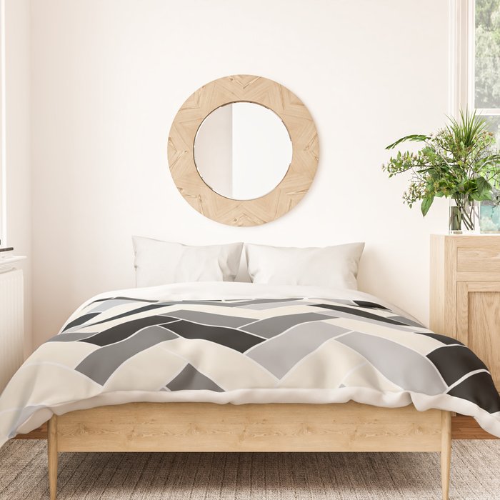 Black Gray Ivory Herringbone Pattern Pairs Valspar 2023 COTY Cozy White 3008-10C Duvet Cover Gallery Image 3