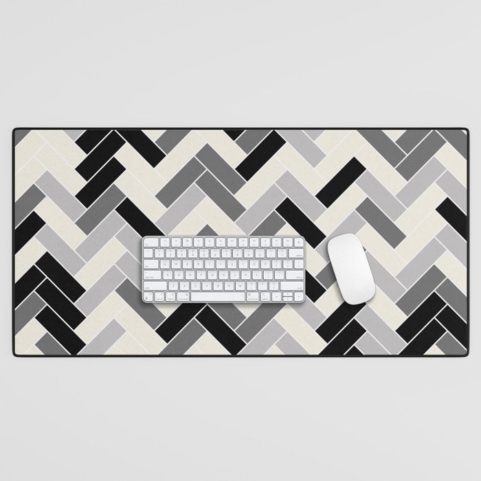 Black Gray Ivory Herringbone Pattern Pairs Valspar 2023 COTY Cozy White 3008-10C Desk Mat Gallery Image 1