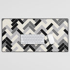 Black Gray Ivory Herringbone Pattern Pairs Valspar 2023 COTY Cozy White 3008-10C Desk Mat Gallery Image 1