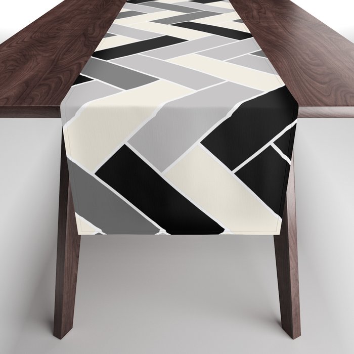 Black Gray Ivory Herringbone Pattern Pairs Valspar 2023 COTY Cozy White 3008-10C Table Runner Gallery Image 1