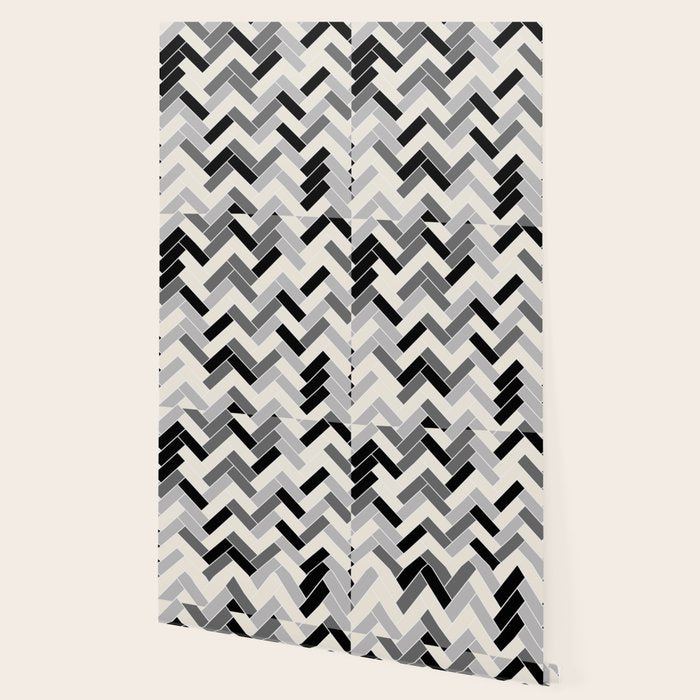 Black Gray Ivory Herringbone Pattern Pairs Valspar 2023 COTY Cozy White 3008-10C Wallpaper Gallery Image 2