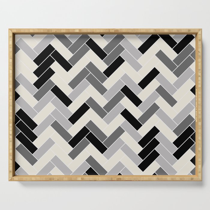 Black Gray Ivory Herringbone Pattern Pairs Valspar 2023 COTY Cozy White 3008-10C Serving Tray Gallery Image 1