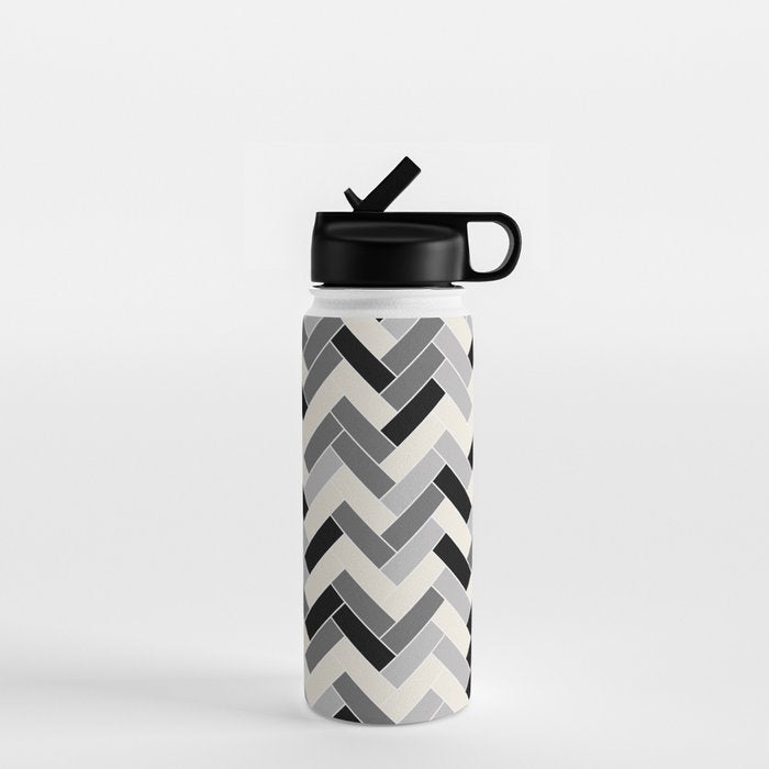 Black Gray Ivory Herringbone Pattern Pairs Valspar 2023 COTY Cozy White 3008-10C Water Bottle Gallery Image 1