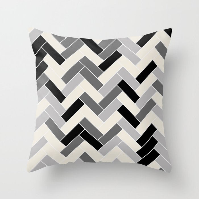 Black Gray Ivory Herringbone Pattern Pairs Valspar 2023 COTY Cozy White 3008-10C Throw Pillow Gallery Image 6