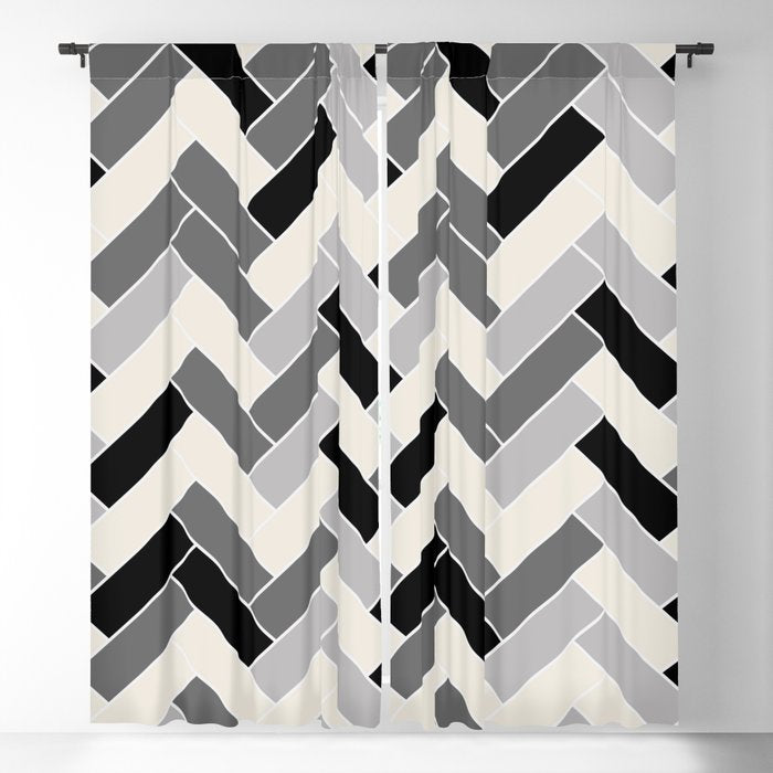 Black Gray Ivory Herringbone Pattern Pairs Valspar 2023 COTY Cozy White 3008-10C Window Curtain Gallery Image 1