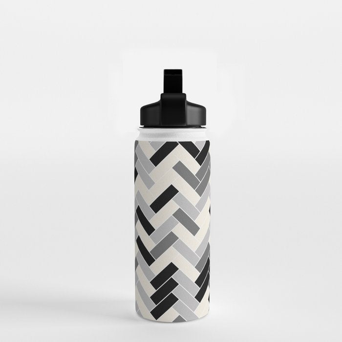 Black Gray Ivory Herringbone Pattern Pairs Valspar 2023 COTY Cozy White 3008-10C Water Bottle Gallery Image 2