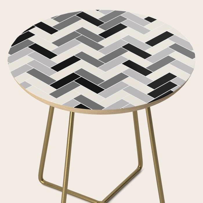 Black Gray Ivory Herringbone Pattern Pairs Valspar 2023 COTY Cozy White 3008-10C Side Table Gallery Image 2