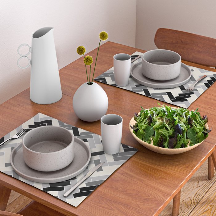 Black Gray Ivory Herringbone Pattern Pairs Valspar 2023 COTY Cozy White 3008-10C Placemat Gallery Image 2