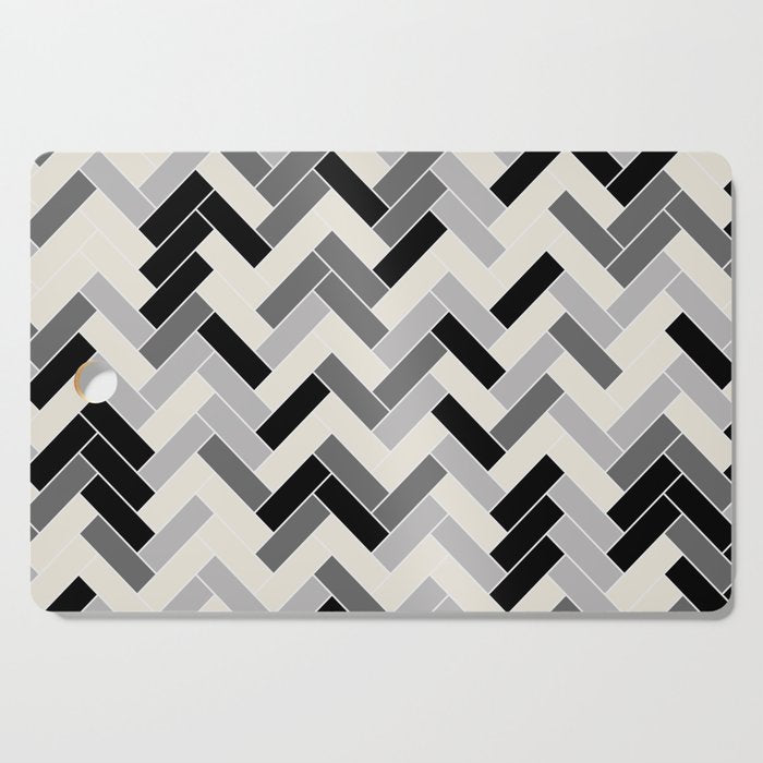 Black Gray Ivory Herringbone Pattern Pairs Valspar 2023 COTY Cozy White 3008-10C Cutting Board Gallery Image 1