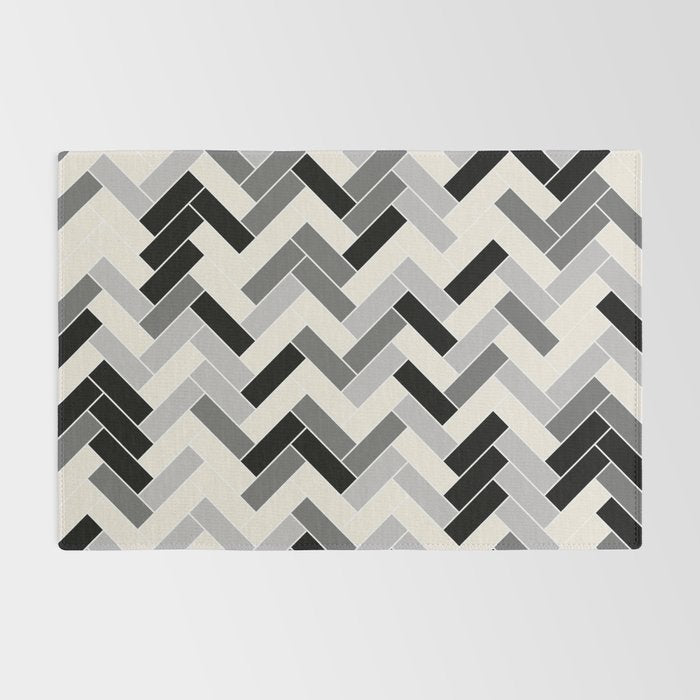 Black Gray Ivory Herringbone Pattern Pairs Valspar 2023 COTY Cozy White 3008-10C Rug Gallery Image 2