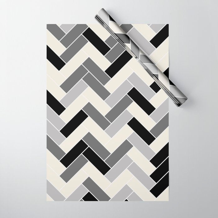 Black Gray Ivory Herringbone Pattern Pairs Valspar 2023 COTY Cozy White 3008-10C Wrapping Paper Gallery Image 1