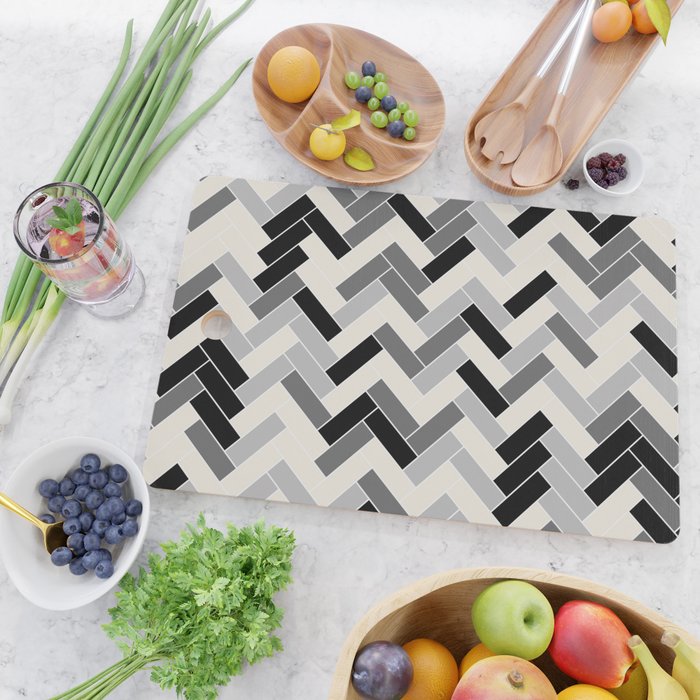 Black Gray Ivory Herringbone Pattern Pairs Valspar 2023 COTY Cozy White 3008-10C Cutting Board Gallery Image 2