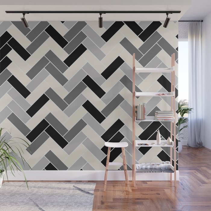 Black Gray Ivory Herringbone Pattern Pairs Valspar 2023 COTY Cozy White 3008-10C Wall Mural Gallery Image 1