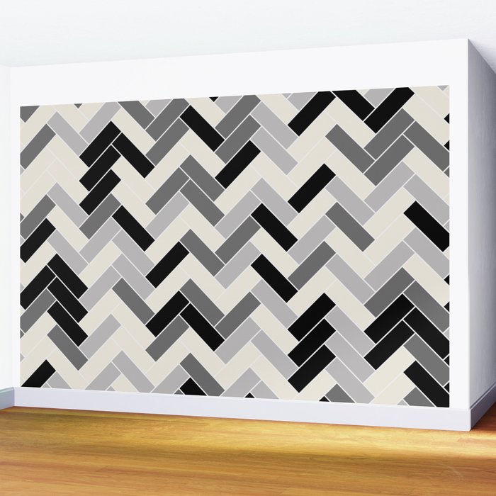 Black Gray Ivory Herringbone Pattern Pairs Valspar 2023 COTY Cozy White 3008-10C Wall Mural Gallery Image 2