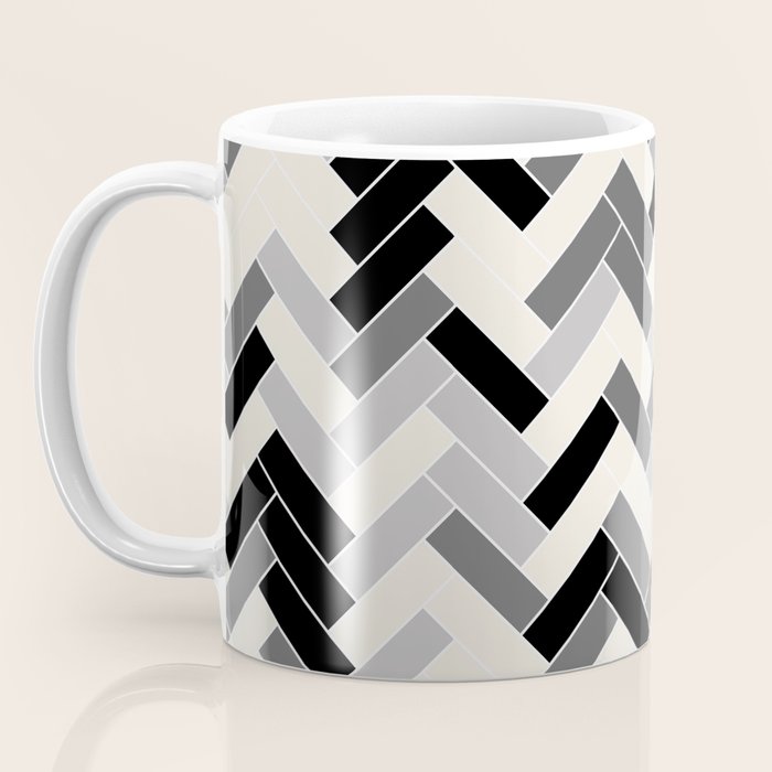 Black Gray Ivory Herringbone Pattern Pairs Valspar 2023 COTY Cozy White 3008-10C Coffee Mug Gallery Image 3