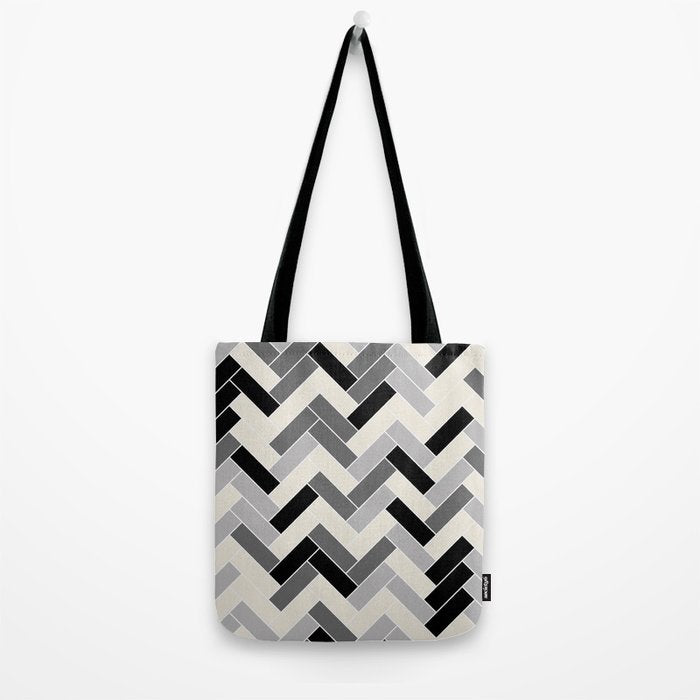 Black Gray Ivory Herringbone Pattern Pairs Valspar 2023 COTY Cozy White 3008-10C Tote Bag Gallery Image 2