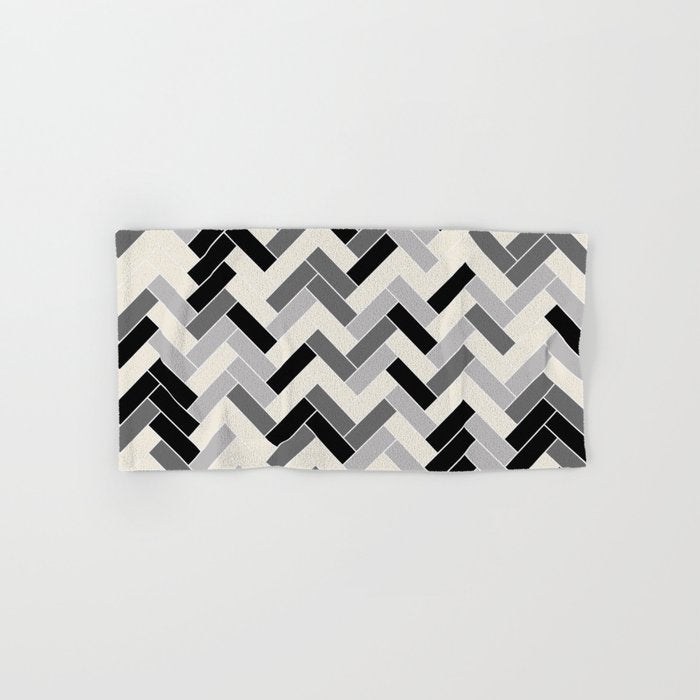Black Gray Ivory Herringbone Pattern Pairs Valspar 2023 COTY Cozy White 3008-10C Bath Towel Gallery Image 1