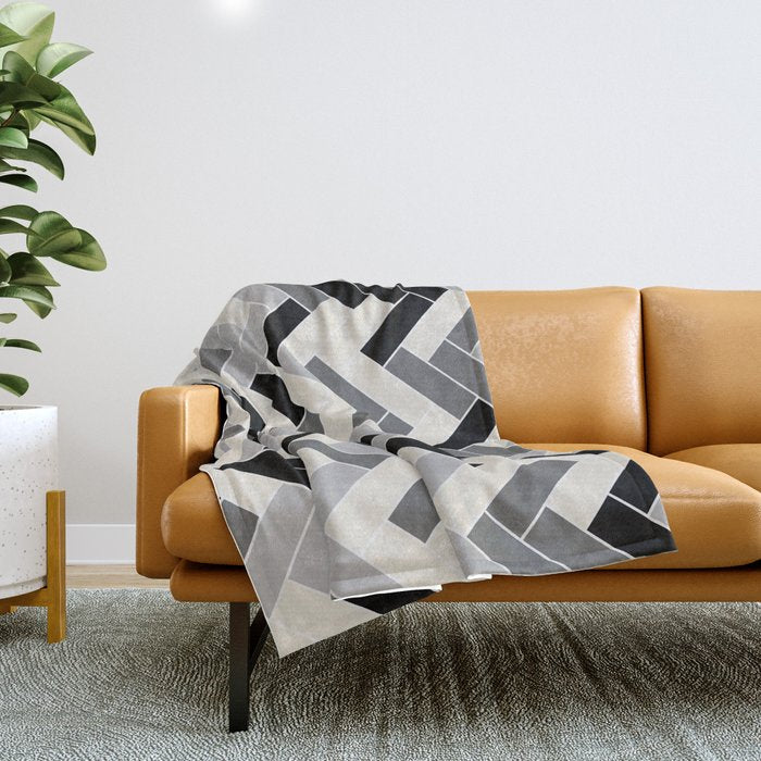 Black Gray Ivory Herringbone Pattern Pairs Valspar 2023 COTY Cozy White 3008-10C Throw Blanket Gallery Image 1