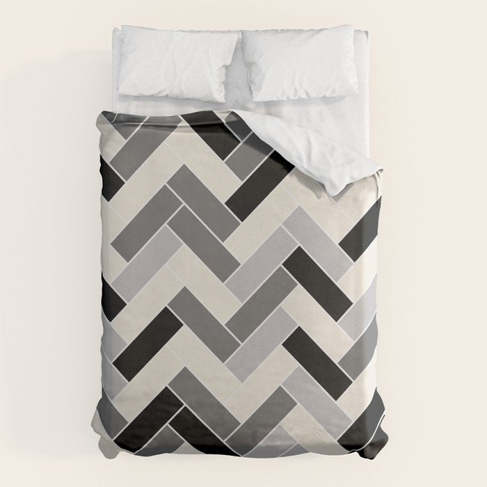 Black Gray Ivory Herringbone Pattern Pairs Valspar 2023 COTY Cozy White 3008-10C Duvet Cover Gallery Image 1