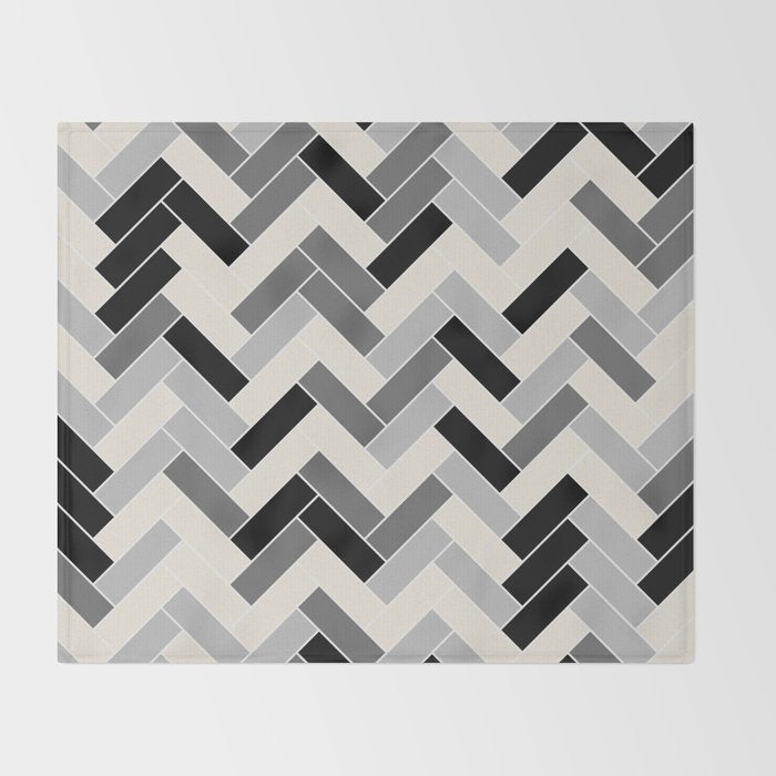 Black Gray Ivory Herringbone Pattern Pairs Valspar 2023 COTY Cozy White 3008-10C Throw Blanket Gallery Image 2
