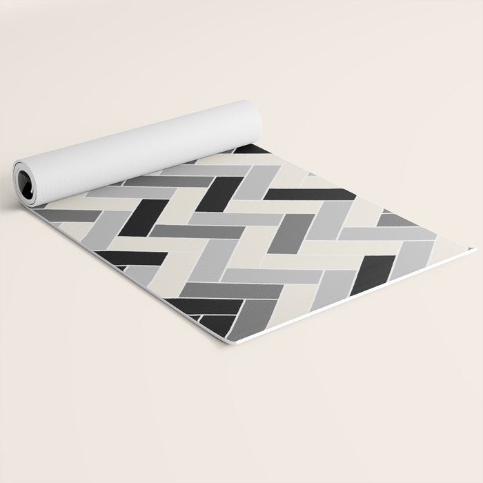 Black Gray Ivory Herringbone Pattern Pairs Valspar 2023 COTY Cozy White 3008-10C Yoga Mat Gallery Image 2