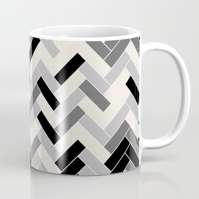 Black Gray Ivory Herringbone Pattern Pairs Valspar 2023 COTY Cozy White 3008-10C Coffee Mug Gallery Image 1