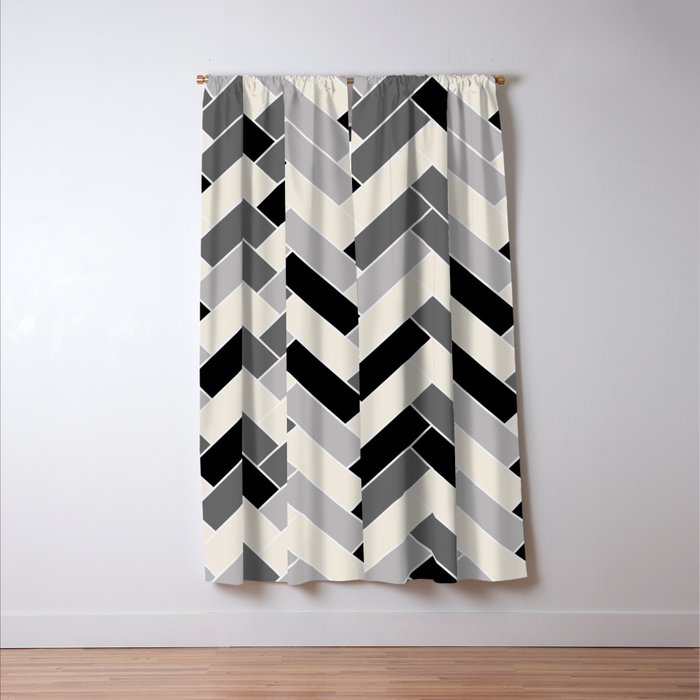 Black Gray Ivory Herringbone Pattern Pairs Valspar 2023 COTY Cozy White 3008-10C Window Curtain Gallery Image 3