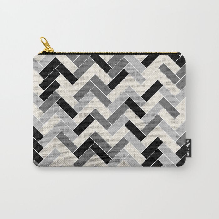 Black Gray Ivory Herringbone Pattern Pairs Valspar 2023 COTY Cozy White 3008-10C Carry All Pouch Gallery Image 1
