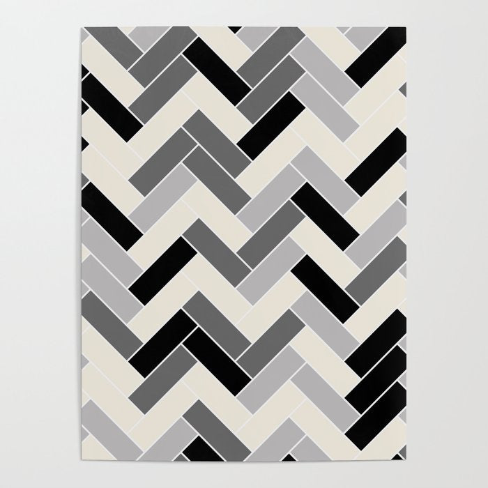 Black Gray Ivory Herringbone Pattern Pairs Valspar 2023 COTY Cozy White 3008-10C Poster Gallery Image 4