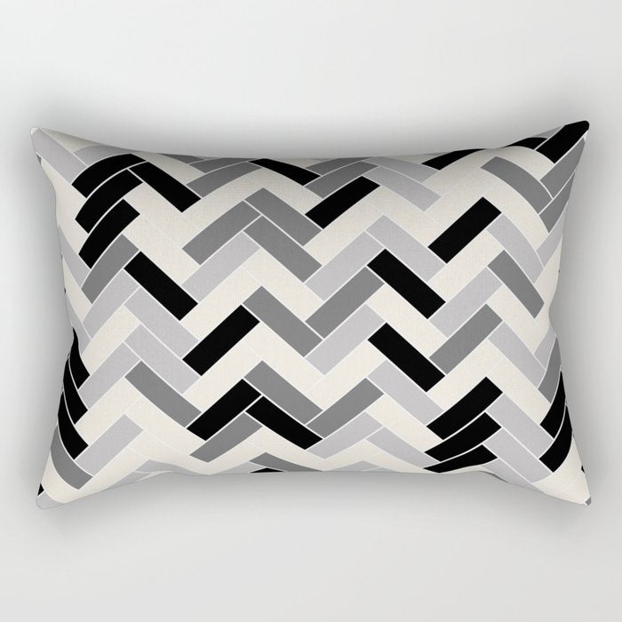 Black Gray Ivory Herringbone Pattern Pairs Valspar 2023 COTY Cozy White 3008-10C Rectangular Pillow Gallery Image 2
