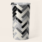 Black Gray Ivory Herringbone Pattern Pairs Valspar 2023 COTY Cozy White 3008-10C Travel Mug Gallery Image 3