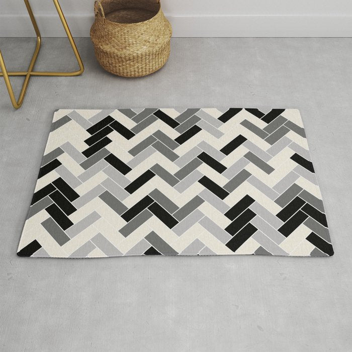 Black Gray Ivory Herringbone Pattern Pairs Valspar 2023 COTY Cozy White 3008-10C Rug Gallery Image 1