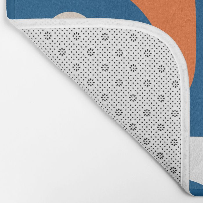 Mid Century Modern Minimalist Retro Abstract Piquet Pattern in Vintage Blue Orange Mustard White Bath Mat Gallery Image 2