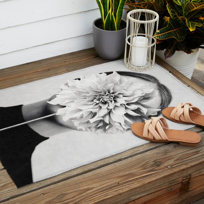 White flower ... Outdoor Rug Gallery Image 2